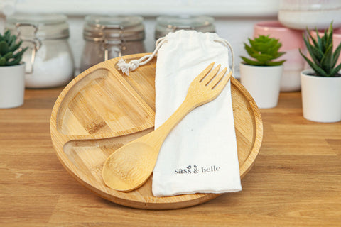 Sass and Belle - Bamboo Section Plate and Spork Set