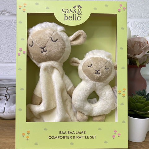 Lamb Comforter and Rattle Set