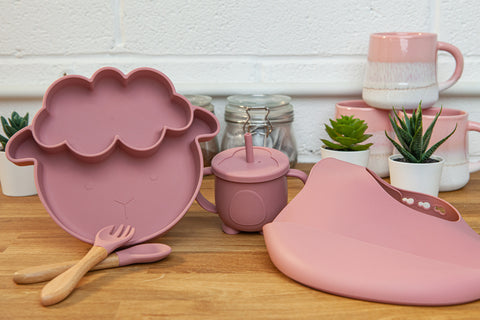 Silicone Tableware Set. SHEEP - Plate, cup, bib, fork and spoon